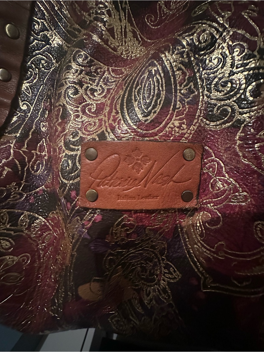 Patricia Nash Paisley Tote with Tassel in Burgundy and Tan - Picture 2 of 6